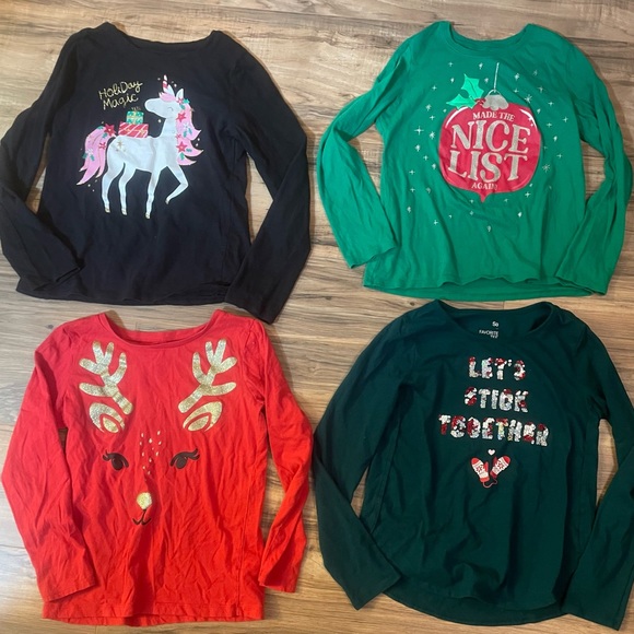 Other - 4 girls Christmas shirts long sleeve size 10/12